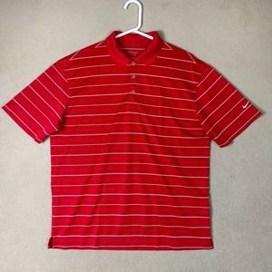 Nike Golf Polo Shirt Adult Red‎ Medium Stripped Dri Fit Short Sleeve Swoosh Mens